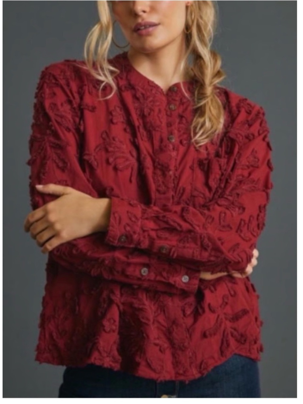 Anthropologie Pilcro The Whitney Textured Trapeze Buttondown (Raspberry) 🍷
